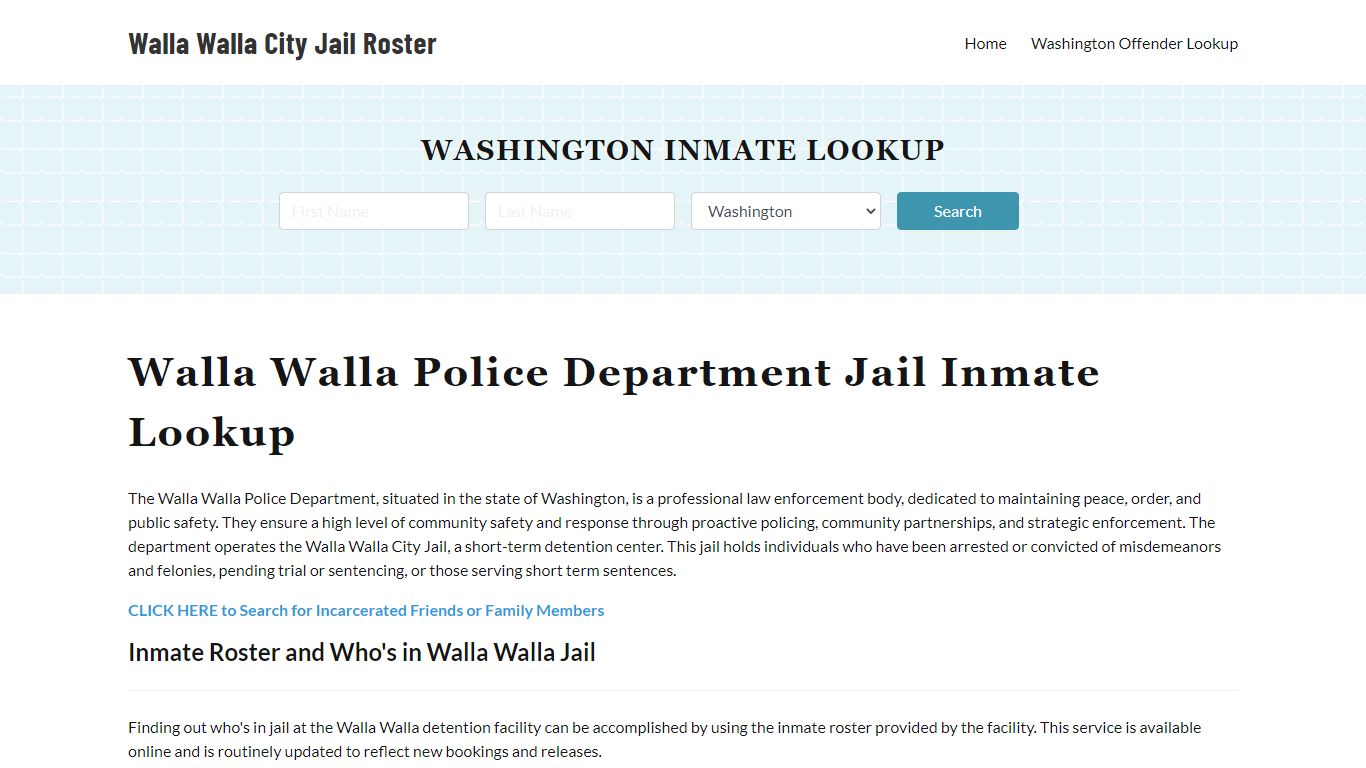 Walla Walla Police Department & City Jail, WA Inmate Roster, Arrests ...